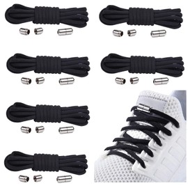 6 Paar Elastische Schnürsenkel mit Metallkapsel, Einstellbare Schnürsenkel Ohne Binden, Gummi Schuhbänder mit Kapseln, Gummischnürsenkel für Sneaker, Laufschuhe, Sporschuhe (6 Schwarz)