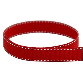 USA Made 3/8" Red & White Saddle Stitch Grosgrain Ribbon - 20 Yards (3/8" & 5/8" Options)
