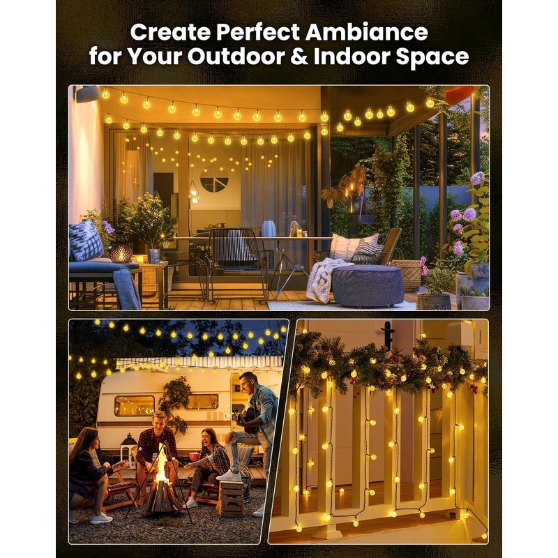 Solar String Lights Outdoor Waterproof, 2 Pack 60 LED 36.5