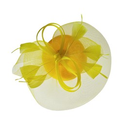 BUDUBIBI Fascinator Hat for Women, Mesh Veil Flower Feather Headband Clip Butterfly Bow Derby Hat for Bridal Wedding Tea Party, Yellow