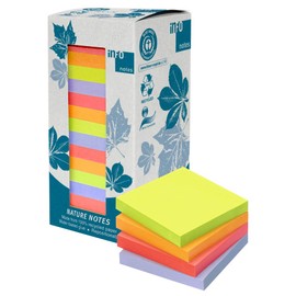 Recycled Sticky Notes Tower, 16 x 100 Sheets, 75 x 75 mm, in Bright Recycled Colours, Awarded with the Blue Angel, 16 Blocks Packed in Recycled Box