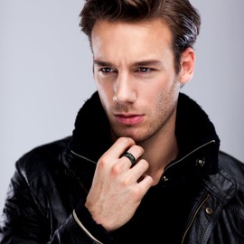 Oidea 8MM Black Retro Cross Rings for Men: Punk Christian Cross Ring Stainless Steel Zircon Men's Rings Wedding Band Size 11