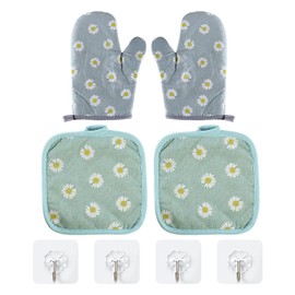 LCIEFKAE 1 Paar Hitzebeständiger Handschuhe Und 1 Paar Isolierter Taschen Mit 4 Haken, Stoff-Tischematen, Ofenhandschuhen, Küchenwerkzeugen, Backzubehör.