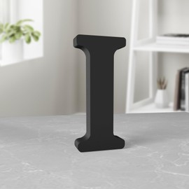 Aruatu 6 Inch Black Wood Letters Unfinished Wood Letters for Wall Decor Decorative Standing Letters Slices Sign Board Decoration for Craft Home Party Projects (I)