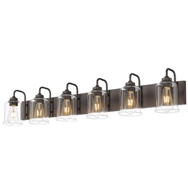 zeyu 44 Inch Farmhouse Bathroom Vanity Lights, 6-Light Bathroom Light Fixtures with Clear Glass Shade, Oil Rubbed Bronze Finish, ZSL72B-6W ORB
