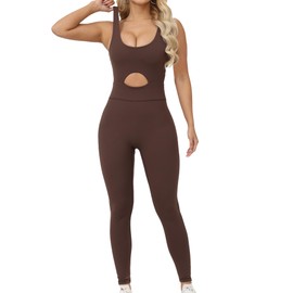 LEOMEOYEE Workout Jumpsuits for Women-Black Womens Jumpsuit Sleeveless Yoga One Piece Jumpsuits V Shaped Backless (brown, xl)