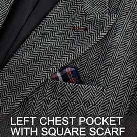 Vintage Herringbone Tweed Blazer for Men Peak Lapel Wool Blend Sport Coats Jacket Black White Herringbone XL