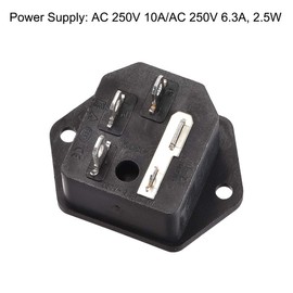 uxcell IEC320 C14 Inlet Power Socket AC 250V 10A 250V 6.3A 2.5W W Fuse 1Set