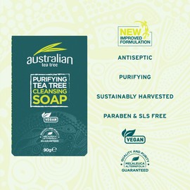 Australian Tea Tree Soap Bar, Purifying, Natural, Vegan, Cruelty Free, Paraben and SLS Free, Cleansing, 90 g