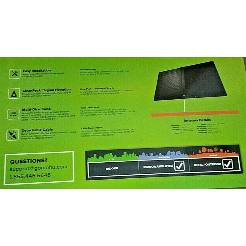 Mohu MH-110038 Ranger Indoor / Outdoor Amplified HDTV Antenna 75