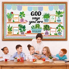 Summer Christian Bulletin Board Set Religious Plant Motivational Classroom Decorations Colored Flowers and Vases Bookshelf Paper Cutouts for Sunday School VBS Church Office Home Chalkboard Wall Decor