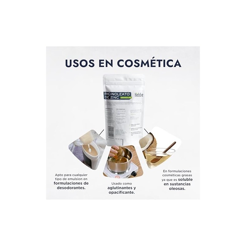 Hebbe - Ricinoleato de Zinc Desodorante Natural para Emulsiones, 500