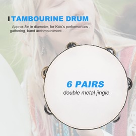 Tambourine for Adults Wooden Tambourine Hand Held Drum Bell Birch Metal Jingles Percussion Percussion Gift Musical Educational Instrument for Church Party(8 inch)