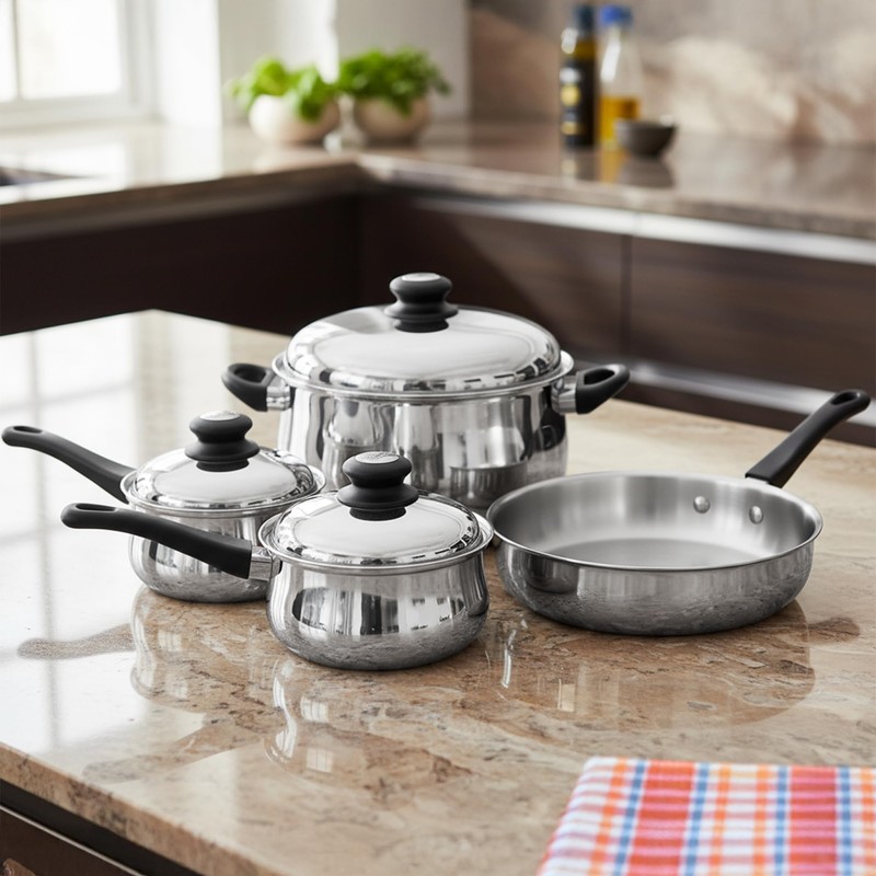 Tuxton Home Nevada 7 Piece Cookware set; Stainless Steel, PFTE