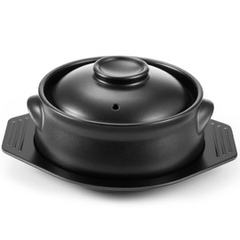 Kritkin 1 Pcs Korean Stone Pot Clay Cooking Pot Set Ceramic Sizzling Hot Bowl Korean Bibimbap Soup Dolsot Bowl with Lids for Ttukbaegi and Koreans Stew (38 oz)