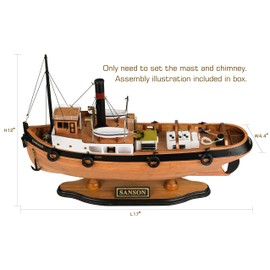 SAILINGSTORY Wooden Tug Boat Model Tugboat Decor Sailboat Decor Ship Model 17"