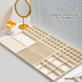SPAKOWN Jewelry Drawer Organizer Inserts Set of 9, Jewelry Trays for Drawers Velvet Jewelry Organizer Tray Drawer Jewelry Organizers and Storage for Earring Ring Necklace Watch Bracelet (Beige)