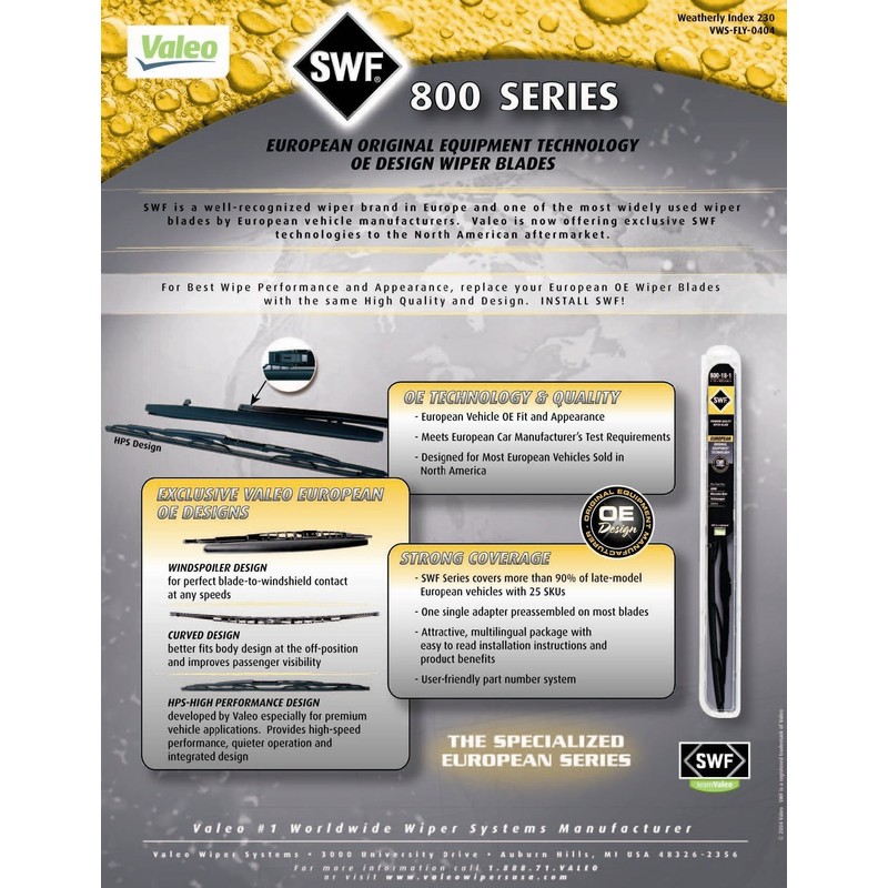 Valeo 800228 SWF Specialized European 800 Series Wiper Blade, 22"