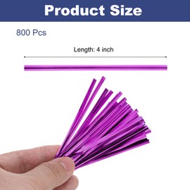 MECCANIXITY 800pcs Twist Ties 4" 0.16inch Reusable Foil Cable Closure Ties Garden Plant Ties for Tying Bread, Candy Bags, Bundle Wires, Purple