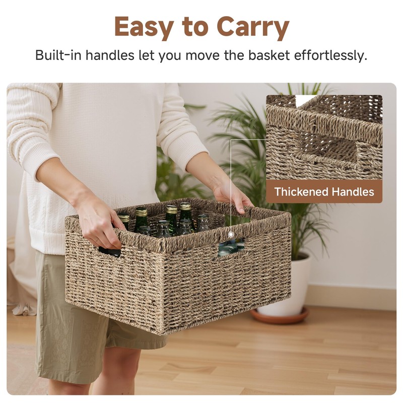 StorageWorks Extra Large Wicker Baskets for Organizing, Seagrass Storage Basket
