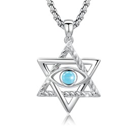 CUOKA MIRACLE December Birthstone Evil Eye Necklace Sterling Silver Celtic Hexagram Evil Eye Pendant Necklace Greek Protection Jewelry Amulet Demon Eye Birthday Gift for Women Men