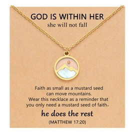 Mustard Seed of Faith Necklace for Women Move Mountains Christian Necklace 14k Gold Plated Stainless Steel Mustard Seed Pendant Necklace Christian Faith Jewelry Easter Gifts Baptism Gifts for Her