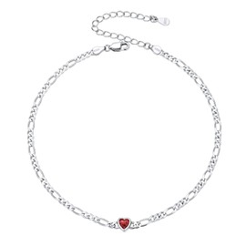 Women Girls Barefoot Jewelry Simulated Heart Gem Inlaid 925 Sterling Silver Figaro Chain Anklets