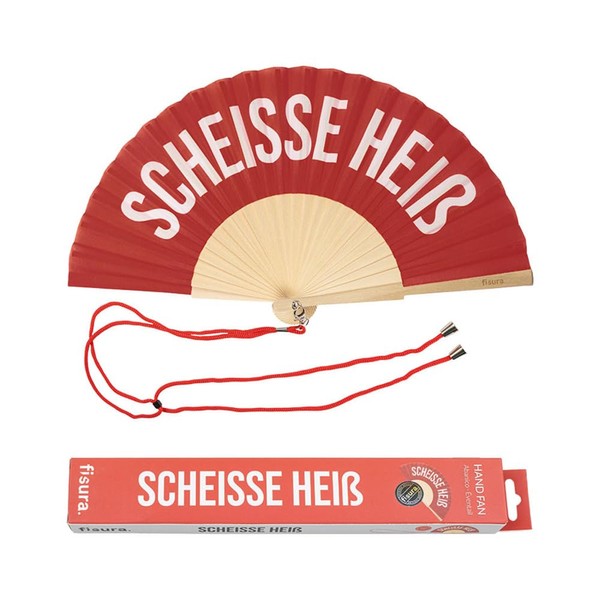 Fisura Original hand fan with the message "Sch*isse Hot". Modern