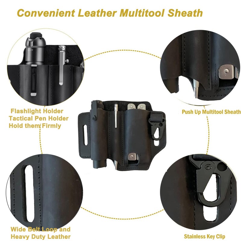 Leather EDC Belt Organizer for Men, Multitool Sheath for Belt,