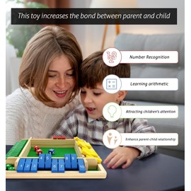 Shut The Box for 4 Players, Wooden Table Game Dice Games Educational Dice Game Great Family Board Games Holiday Travel Fun Game Math Learning Education Toy Gift for Kids 3 4 5 6 Years Old -multicolor