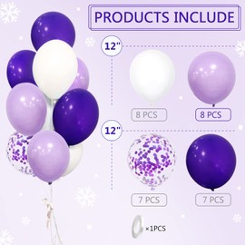 Eitolo White Purple Balloons, 30 Pack 12 Inch Matte White Dark Purple Light Purple Balloon Confetti Helium Latex Balloons for Birthday Baby Shower Wedding Anniversary Ceremony Graduation Party Decorations