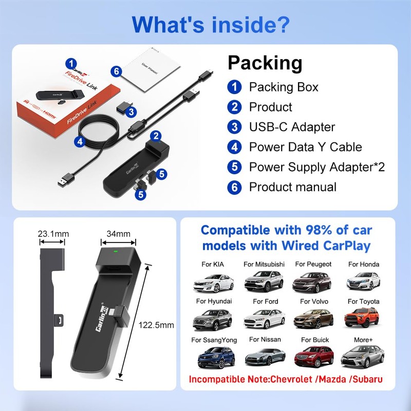 CarlinKit FireDrive Link - HDMI Adapter for Wired CarPlay, Use