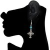 Ornate Christian Cross with Rhinestones & Bead Silver Tone Dangle