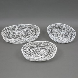 CLEENTABLE Set of 3 Stackable Fruit Baskets – Metal Mesh Storage Bowls for Kitchen Countertop, Hot/Cold Food, Decorative Organizer, Pearly White, 12"+10"+8" Diameter, Modern Iron Bowls