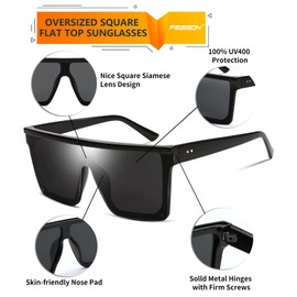 FEISEDY Square Oversized Sunglasses for Women Men Trendy Flat Top Large Shades