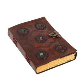 ANANYOM Handcrafted Leather Journal for Writing 5 Stone 10x7 inches Hand Embossed Design 200 Pages,Sketchbook with Brass Clasp Lock, Embossed Journal for Men & Women, Office Journal Deckle Edge
