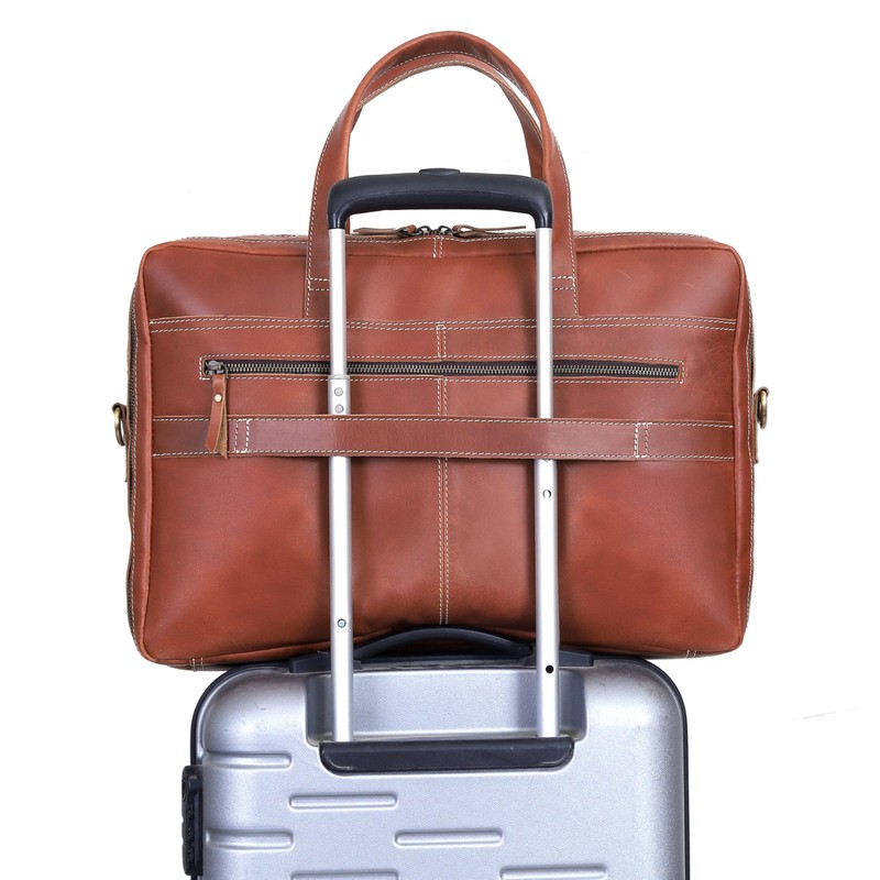 HLC 18 Inch Full Grain Leather Briefcase messenger shoulder bags