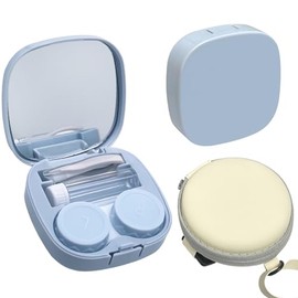 gamegalaxy Contact Lens Case, Portable Travel Color Contact Lens Applicator Removal Kit with Pressure Resistant Storage Case & Mirror for Daily Outdoor (Blue)