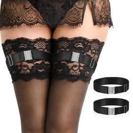 Sibba Suspender for Thighs, Plus Size, Pack of 2, Adjustable, Highly Elastic, Garters, Stretchy Leg Ring, Black Bands for Women, Skirt Decoration, Jazz Dance, High Socks, black