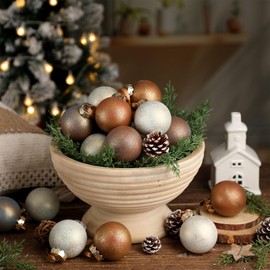 Suilung 12 Pcs Neutral Textured Christmas Ball Ornaments 2.36'' Vintage Christmas Tree Decor Rustic Distressed Ornaments with Loop Shatterproof Hanging Ball for Farmhouse Xmas Decor (Earth Color)