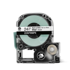 Epson LABELWORKS 224VTBWPX Tape Cartridge - Black on White Flexible and Durable Vinyl Industrial Label Maker Tape - 1" (24MM) Wide, 22.9 ft