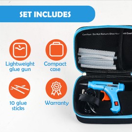 CRAFT FUSION Hot Glue Gun Kit with Case - 20w Mini Hot Glue Gun Set and 10 Small Glue Sticks - for Kids and Adults, School, DIY Art and Repairs, Including Carry Case (Blue)