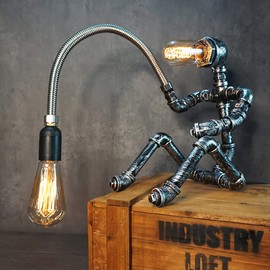 HAMOQI Steampunk Table Lamp Water Pipe Robot Vintage Industrial Style Desktop Cool Table Lamp for Bedside Cafe Bar Night Light Desk Decorations Birthday New Year Gifts