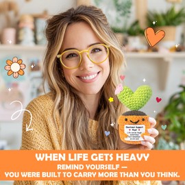 Positive Emotional Support Heart Crochet Cactus, Inspirational Gifts for Women, Encouragement Cheer Up Birthday Gift for Women Mom Friend Coworkers Nurse Boss