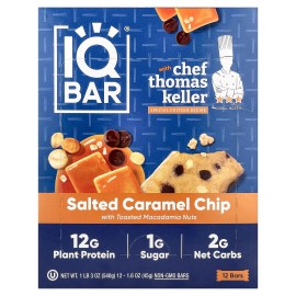 IQBAR Plant Protein Bar, Salted Caramel Chip With Toasted Macadamia Nuts, 12 Bars, 1.6