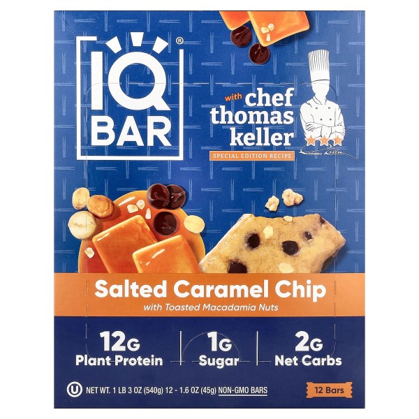 IQBAR Plant Protein Bar, Salted Caramel Chip With Toasted Macadamia