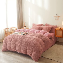 Fluffy Old Pink comforters Cover Twin Size - Ultra Soft Plush Old Pink Bedding Sets 2 Pieces (1 Faux Fur Comforter Cover + 1 Fuzzy Pillow case) Girls Shaggy Old Pink Twin Bed Set (Old Pink, Twin)