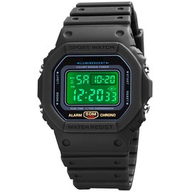 PASOY Fashion Watches for Men and Women Unisex Summer Digital Backlight Casual Waterproof Outdoor Sports Swim Colorful Rubber Watch Reloj (Black)