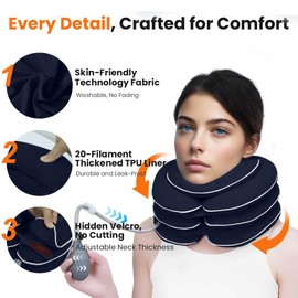 Neck Stretcher with Neck Brace,Cervical Traction Neck Device,Neck Relief Tool,Adjustable Inflatable Cervical Brace,Home Use Neck Decompression New Technology Breathable Fabric Washable(Blue)