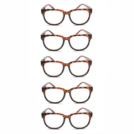 EYE ZOOM 5 Pack Ladies Stylish Plastic Frame Reading Glasses for Women, Brown Tortoise, +1.50